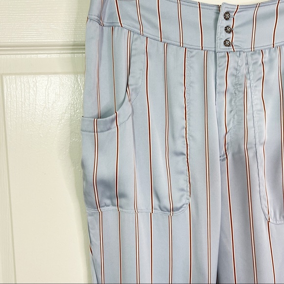Hello Nite! Revolve Satin Pinstripe Pajama Pants w/ Ankle Ties & Pockets Size S - Picture 8 of 9